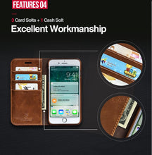 Load image into Gallery viewer, Brown Genuine Leather Flip Case For iPhone Luxury Wallet Card Cover For iPhone 14 13 Leather iPhone Case Kickstand Card Holder Flip Leather Wallet Phone Case
