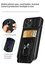 Load image into Gallery viewer, Shockproof Case for iPhone 13 12 11 Pro Max With Card Slot Ring Stand Camera Protection Phone Cover for iPhone XR XS Max Removable Card Holder Ring Holder Shockproof Protection Cover

