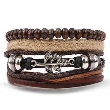 Load image into Gallery viewer, Vintage Black Bead Bracelets For Men Fashion Hollow Triangle Leather Bracelet &amp; Bangles Multilayer Wide Wrap Jewelry For Men and Women
