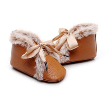 Load image into Gallery viewer, Baby PU Boots Winter Anti-slip Warm First Walkers Soft Soled Booties Toddler Bowknot Lace-up Shoes
