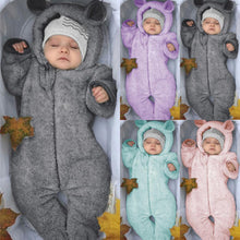 Load image into Gallery viewer, New Winter Trend Warm Newborn Baby Boy Solid Hooded Baby Romper Warm Coat Fleece Jumpsuit Infant Outwear For Boys And Girls
