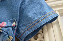 Load image into Gallery viewer, Modern Floral Print Bowknot Princess Jeans Short Sleeve Costume Kids Dresses For Girls
