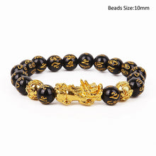 Load image into Gallery viewer, Obsidian Stone Beads Bracelet For Men and Women Unisex Wristband Gold Black Pixiu Wealth and Good Luck Bracelet Design
