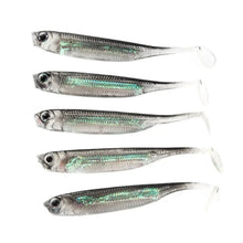 Load image into Gallery viewer, 5Pcs/lot Fishing Soft Bait 7CM 7.5CM 1.7G 2.3G 2.7G T Tail fish Fishing Lures Rainbow Color Sequin Swing Fishing Spinner Bait
