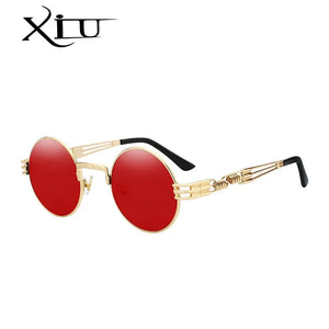 XIU Luxury Metal Sunglasses Men Round Sunglass Steampunk Coating Glasses Vintage Retro Lentes Oculos of Male Sun glasses