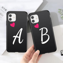 Load image into Gallery viewer, Women Elegant Black Initial Letter A-Z Love Heart Couples Phone Case For iPhone 13 12 Pro Max Mini Luxury Soft Silicone Cover Name Letter Case

