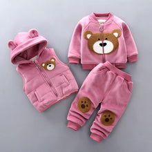 Load image into Gallery viewer, Modern Fashion Cotton Thick Warm Casual Hooded Sweater Cartoon Cute Bear Three-piece Suit For Baby Boy &amp; Girl
