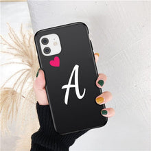 Load image into Gallery viewer, Women Elegant Black Initial Letter A-Z Love Heart Couples Phone Case For iPhone 13 12 Pro Max Mini Luxury Soft Silicone Cover Name Letter Case

