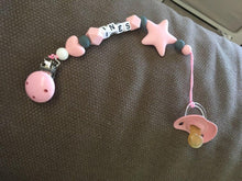 Load image into Gallery viewer, Personalized Name Handmade Pacifier Clips Holder Chain Silicone Pacifier Chains Baby Teether Teething Chain For Baby and Kids
