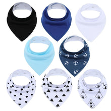 Load image into Gallery viewer, 8PCS/SET Comfortable Colorful 100% Organic Cotton Adjustable Snaps Bandana Saliva Bibs For Baby Boys &amp; Girls Kids
