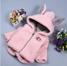 Load image into Gallery viewer, Baby Girl Einter Jacket Girl Cute Rabbit HoodedJacket Children's Wool Sweater Plus Thick Warm Plush For Kids
