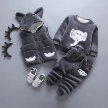 Load image into Gallery viewer, Baby Clothes Winter Thick And Warm Three-piece Cartoon Bear And Fox Printed Sweater Hooded Baby Girl Clothing Set Sweater and Pants
