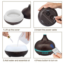 Load image into Gallery viewer, 550ml Aroma Air Humidifier Essential Oil Diffuser  Aromatherapy Electric Ultrasonic cool Mist Maker for Office Home Bedroom Living Room Study Yoga Spa - Wood Grain, 7 Colors LED Light
