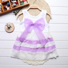 Load image into Gallery viewer, Luxury Summer Fashion Purple Stripe Round Neck Sleeveless Chiffon Dresses for baby Girls With Big Bow

