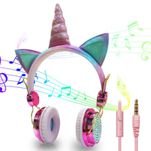 Load image into Gallery viewer, Cute Unicorn Headphones 3D Stereo Music Kids Headphones With Microphone Girls Cell Phone Children's Wired Headset Gamer Gift
