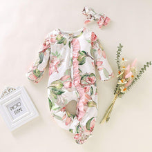 Load image into Gallery viewer, Modern Interesting Luxury Floral Newborn Baby Girl Clothes Infant Baby Girl Footed Full Sleeve Outfit Romper Jumpsuit With Big Bow In Modern Design
