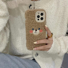 Load image into Gallery viewer, Cute Furry Fluffy Brown Bear Phone Case For iPhone 11 12 13 Pro Max 6 7 8 Plus X XS Max XR SE 2020  Winter Plush Warm Soft Cover  Autumn and Winter Shockproof Full Case Cover
