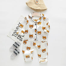Load image into Gallery viewer, Luxury Modern Children's Pajamas Set Baby Suit Toddler Boys and Girls Ice Silk Satin Cartoon Printing Tops Pants Set Home Wear pajams for Kids
