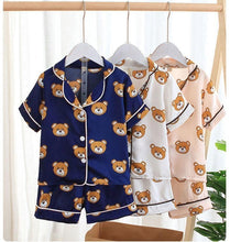 Load image into Gallery viewer, Luxury Modern Children's Pajamas Set Baby Suit Toddler Boys and Girls Ice Silk Satin Cartoon Printing Tops Pants Set Home Wear pajams for Kids

