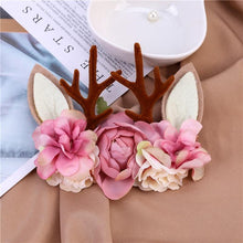 Load image into Gallery viewer, Luxury Christmas Antler Baby Girl Headbands Hair Accessories Xmas Deer Ear Flower Crown Hairband for Newborn Baby
