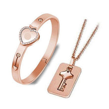 Load image into Gallery viewer, Fashion Concentric Lock Key Titanium Steel Stainless Steel Luxury Jewelry Bracelet and Necklace Couple Sets For Women
