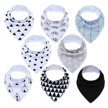Load image into Gallery viewer, 8PCS/SET Comfortable Colorful 100% Organic Cotton Adjustable Snaps Bandana Saliva Bibs For Baby Boys &amp; Girls Kids
