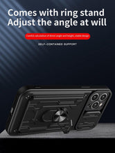 Load image into Gallery viewer, Shockproof Case for iPhone 13 12 11 Pro Max With Card Slot Ring Stand Camera Protection Phone Cover for iPhone XR XS Max Removable Card Holder Ring Holder Shockproof Protection Cover
