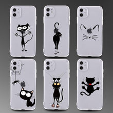 Load image into Gallery viewer, Cute Cartoons Black Cat Transparent Phone Cover For Iphone 14 14promax 14plus 13promax 13 12 11 Shockproof Clear Phone Case Adorable Soft Girls Print Cat Design Clear Cute Flexible Silicone Phone Case
