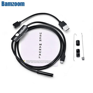 7mm Endoscope Camera Flexible IP67 Waterproof 6 Adjustable LEDs Inspection Borescope Camera Micro USB OTG Type C for Android PC