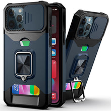 Load image into Gallery viewer, Slide Camera Cover Kickstand Card Wallet Case for iPhone11 X XS 8  Shockproof Protective Phone Case  Wallet Case for iPhone With Sliding Camera Case With Kickstand Magnetic Adjustable Ring Holder
