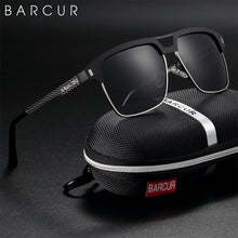 Load image into Gallery viewer, BARCUR Polarized Men’s Sunglasses – Fashionable Square Stainless Steel Frame UV400 Protection Anti-Reflective Outdoor Sports &amp; Driving Eyewear – Original Design Casual Style with Premium Polycarbonate Lenses
