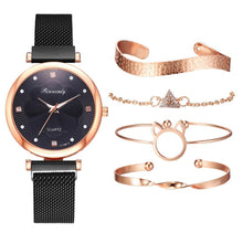 Load image into Gallery viewer, Fashion Set Women Watches Luxury Magnet Buckle Flower Rhinestone Watch Ladies Quartz Wrist Watch  WIth Bracelet In Set For Women and Girls

