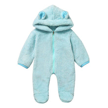 Load image into Gallery viewer, New Winter Trend Warm Newborn Baby Boy Solid Hooded Baby Romper Warm Coat Fleece Jumpsuit Infant Outwear For Boys And Girls
