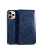 Load image into Gallery viewer, Brown Genuine Leather Flip Case For iPhone Luxury Wallet Card Cover For iPhone 14 13 Leather iPhone Case Kickstand Card Holder Flip Leather Wallet Phone Case
