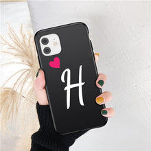 Load image into Gallery viewer, Women Elegant Black Initial Letter A-Z Love Heart Couples Phone Case For iPhone 13 12 Pro Max Mini Luxury Soft Silicone Cover Name Letter Case
