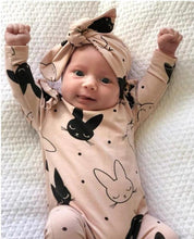 Load image into Gallery viewer, Modern Baby Girls Romper Cartoon Rabbit Pattern Cotton Long Sleeve Jumpsuit+Headband Outfits Set Jumpsuit With  Bow
