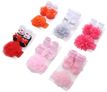 Load image into Gallery viewer, Princess Colorful Lace Baby Socks Bow Cute Baby Bowknot Warm Socks And Hair Band Set Stylish Design For Baby Girls
