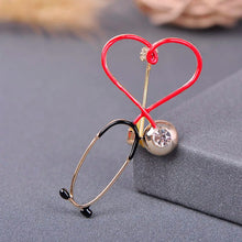 Load image into Gallery viewer, Blucome Copper Love Heart Stethoscope Brooches For Women Men Doctor Nurse Medical Brooch Collar Clip Badge Pins Christmas Gift
