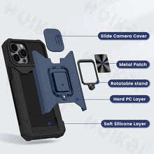 Load image into Gallery viewer, Slide Camera Cover Kickstand Card Wallet Case for iPhone11 X XS 8  Shockproof Protective Phone Case  Wallet Case for iPhone With Sliding Camera Case With Kickstand Magnetic Adjustable Ring Holder
