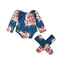 Load image into Gallery viewer, Newborn Baby Girls Floral Clothes Spring Autumn Long Sleeve Romper Warm Leg Socks Outfits Romer and Jumpsuit For Kids With Socks in Floral Design
