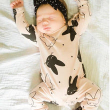 Load image into Gallery viewer, Modern Baby Girls Romper Cartoon Rabbit Pattern Cotton Long Sleeve Jumpsuit+Headband Outfits Set Jumpsuit With  Bow
