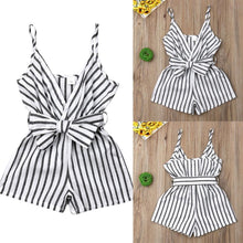 Load image into Gallery viewer, Modern Elen+gant Newborn Baby Girl Clothes Sleeveless Striped Bowknot Strap Romper Jumpsuit One-Piece Outfit For Girls
