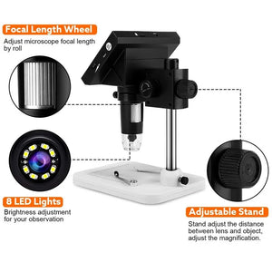 4.3"LCD Display USB Digital Electronic Microscope Endoscope Record 1000X 2 Megapixels with 8 LED Stand for Repair Soldering