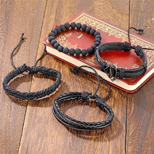 Load image into Gallery viewer, Vintage Black Bead Bracelets For Men Fashion Hollow Triangle Leather Bracelet &amp; Bangles Multilayer Wide Wrap Jewelry For Men and Women
