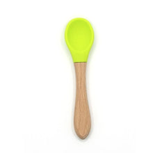 Load image into Gallery viewer, 2PCS  Bamboo Training Spoons Organic Soft Baby Feeding Silicone Tip Spoon Scoop Easy Grip Handle Toddlers Infant Gifts For Parents And Baby Boys Or Girls
