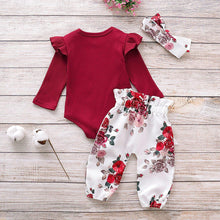 Load image into Gallery viewer, Newborn Baby Girl Clothes Knitting Cotton Long Sleeve  Tops Flower Print Long Pants Headband
