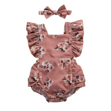Load image into Gallery viewer, Baby Summer Clothing Infant Newborn Baby Girl Floral Romper Sleeveless Ruffled Jumpsuits With Headband
