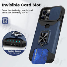 Load image into Gallery viewer, Slide Camera Cover Kickstand Card Wallet Case for iPhone11 X XS 8  Shockproof Protective Phone Case  Wallet Case for iPhone With Sliding Camera Case With Kickstand Magnetic Adjustable Ring Holder

