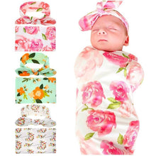 Load image into Gallery viewer, Elegant Colorful Baby Swaddle Wrap Newborn Infant Receiving Blanket Headwear Flower Print Towels With Bow
