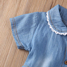 Load image into Gallery viewer, Modern Floral Print Bowknot Princess Jeans Short Sleeve Costume Kids Dresses For Girls
